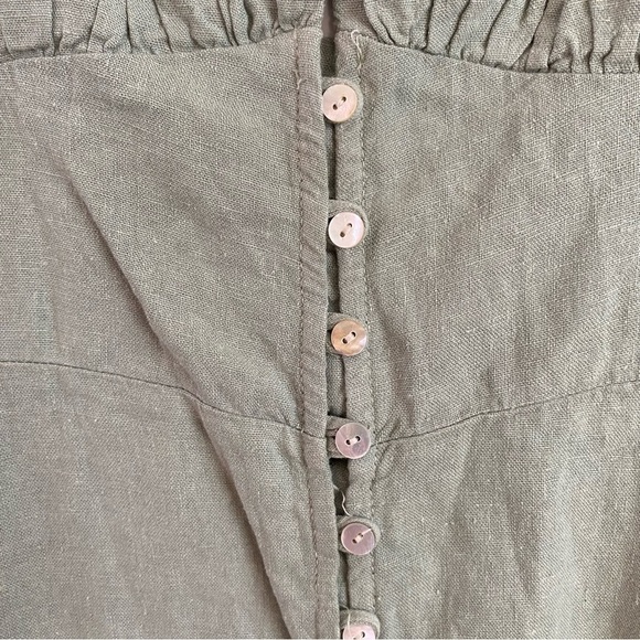 Zara New Size M Green Khaki Linen Blend Ruched Bodice Button Down Midi Dress - Picture 6 of 15